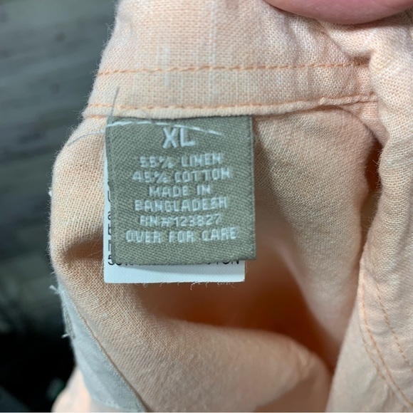Bruno Men's Shirt Sz XL Peach Casual Button Up Linen Cotton Blend Short Sleeve - Picture 9 of 12